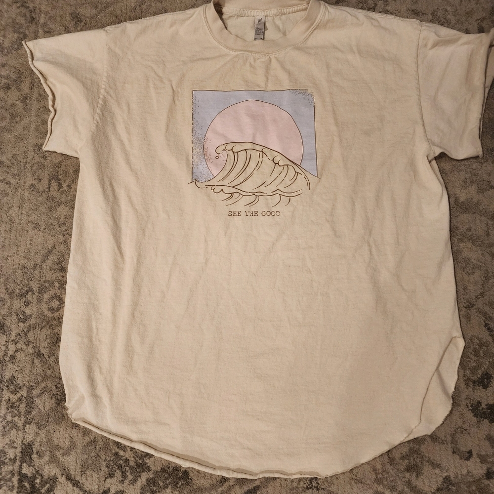 Pebby Forevee Side Slit T Ivory "See The Good" Womens XL. Relaxed Oversized Fit